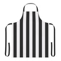 Black and white vertical stripe apron with a geometric pattern, perfect for cooking and baking.