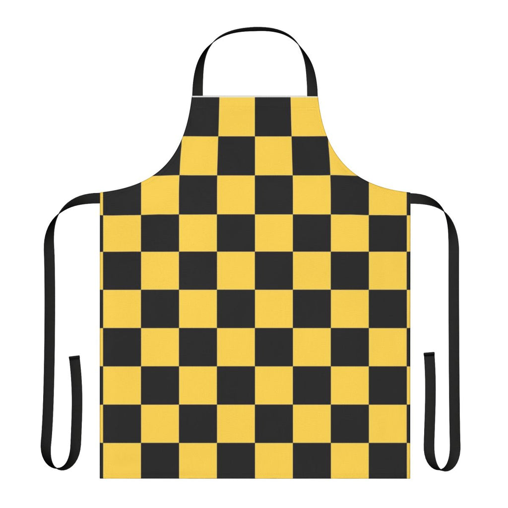 Black and yellow checkered apron with a modern geometric pattern