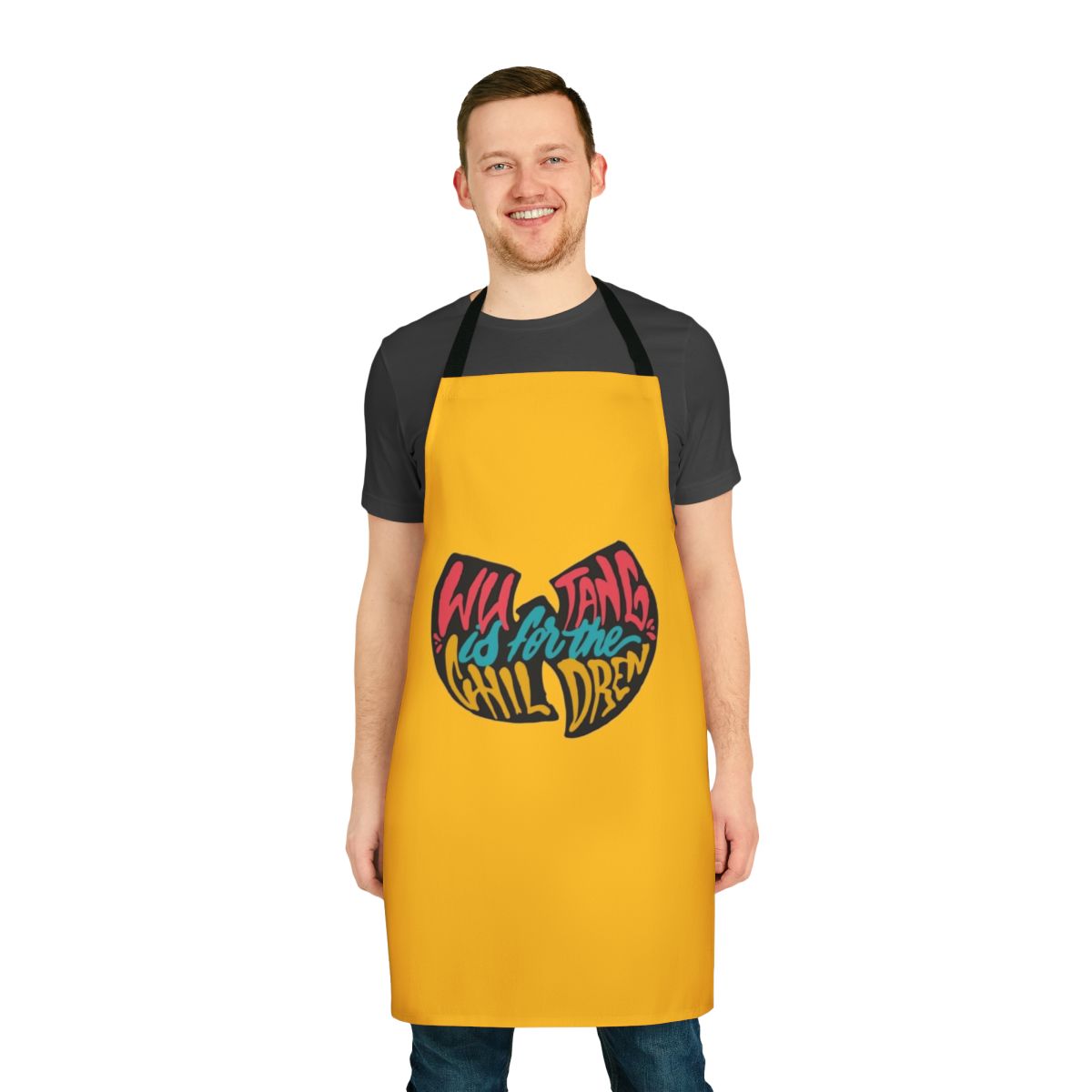 Black apron featuring the Tang Wu Clan logo and design