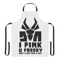 Black apron with a bold, edgy design inspired by the South African music group Die Antwoord