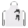 Graphic black cat silhouette design on a modern, high-quality apron with a front pocket.