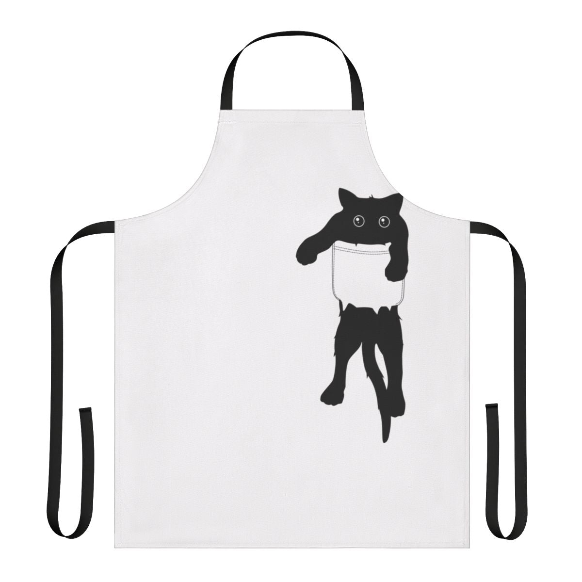 Graphic black cat silhouette design on a modern, high-quality apron with a front pocket.