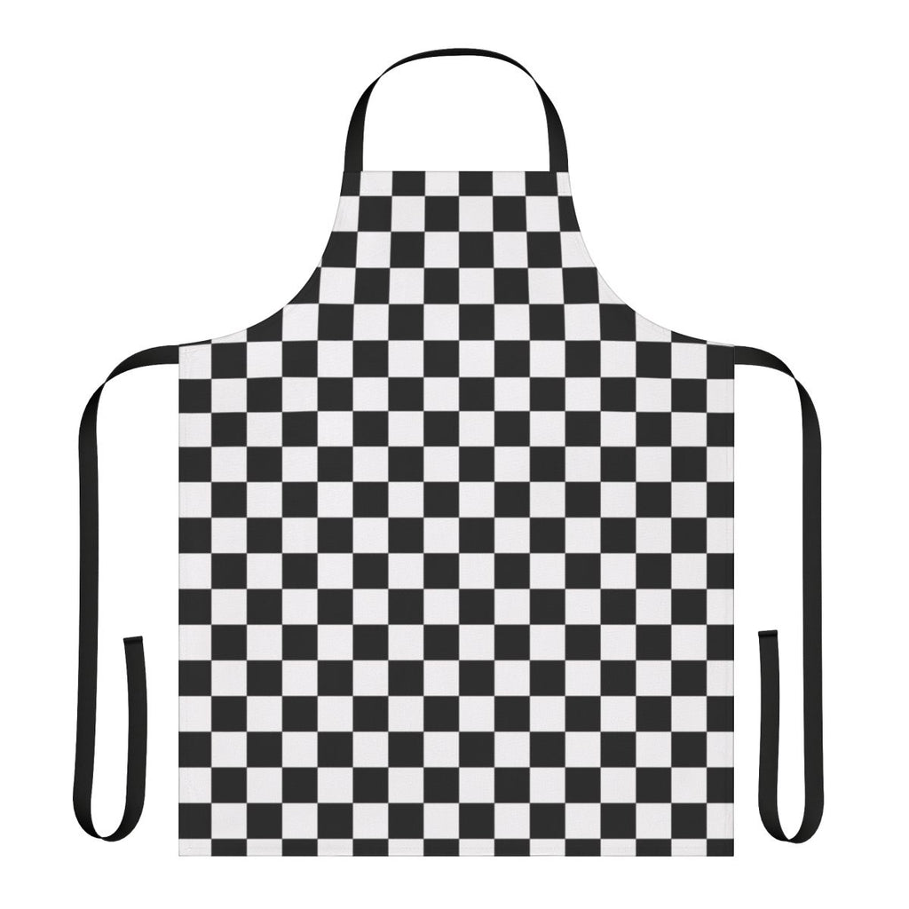 Sleek and modern black checkerboard apron with a geometric pattern