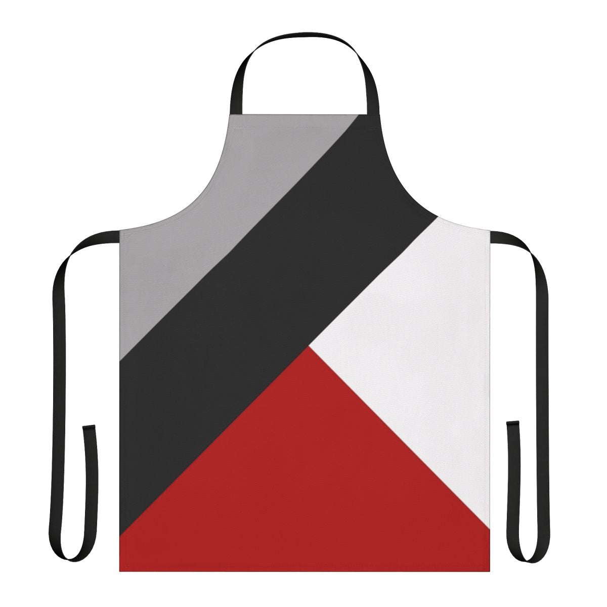 Black and white geometric abstract apron with diagonal stripes and triangles