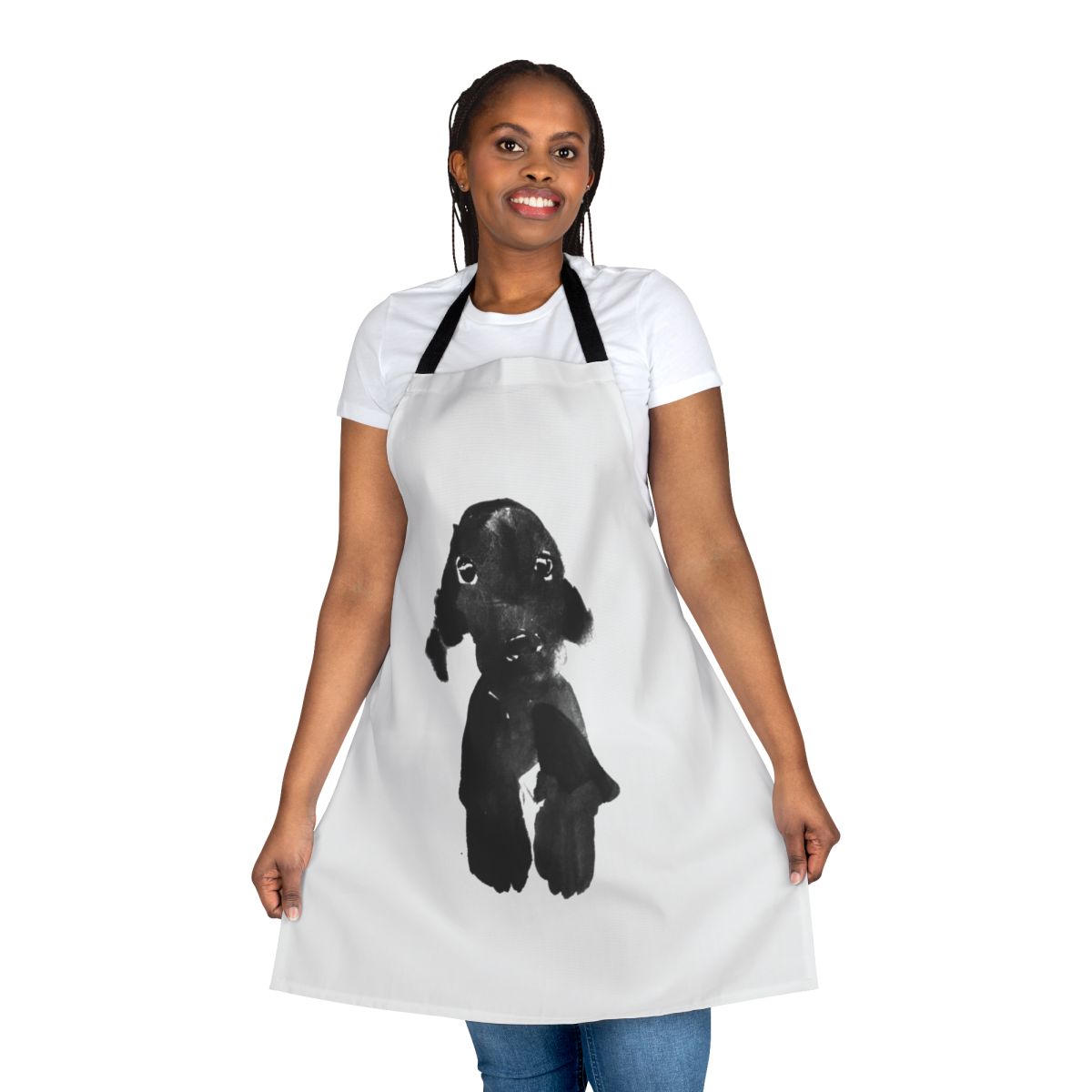 Sleek black dog-themed apron for cooking and baking