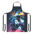 Black apron with electricity-inspired graphic design