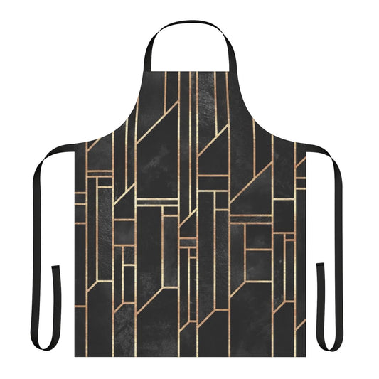 Sleek black apron with abstract geometric pattern