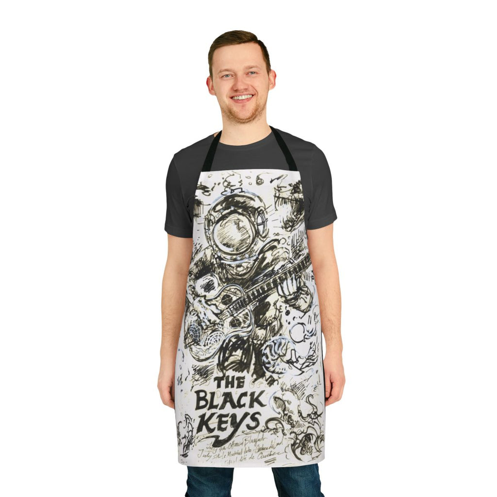 Black Keys-inspired kitchen apron with the band's logo and name