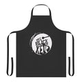 Black and white apron with a stylized round the black keys design
