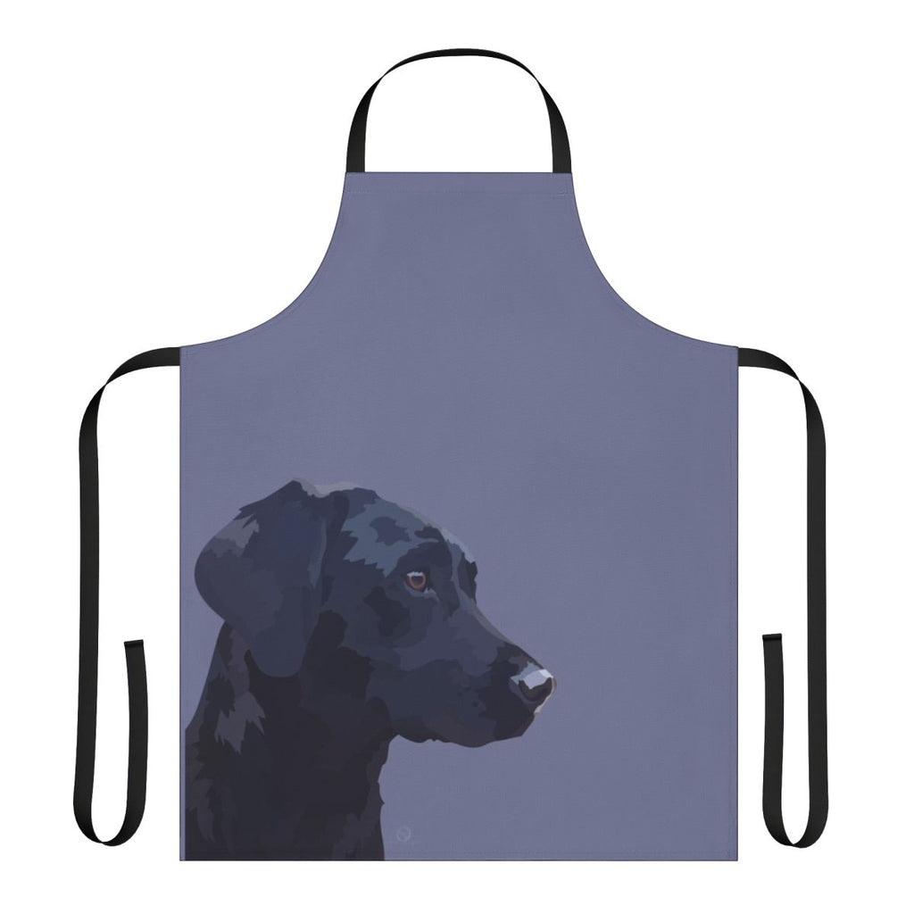 Striking black labrador retriever dog portrait on a high-quality kitchen apron for dog enthusiasts