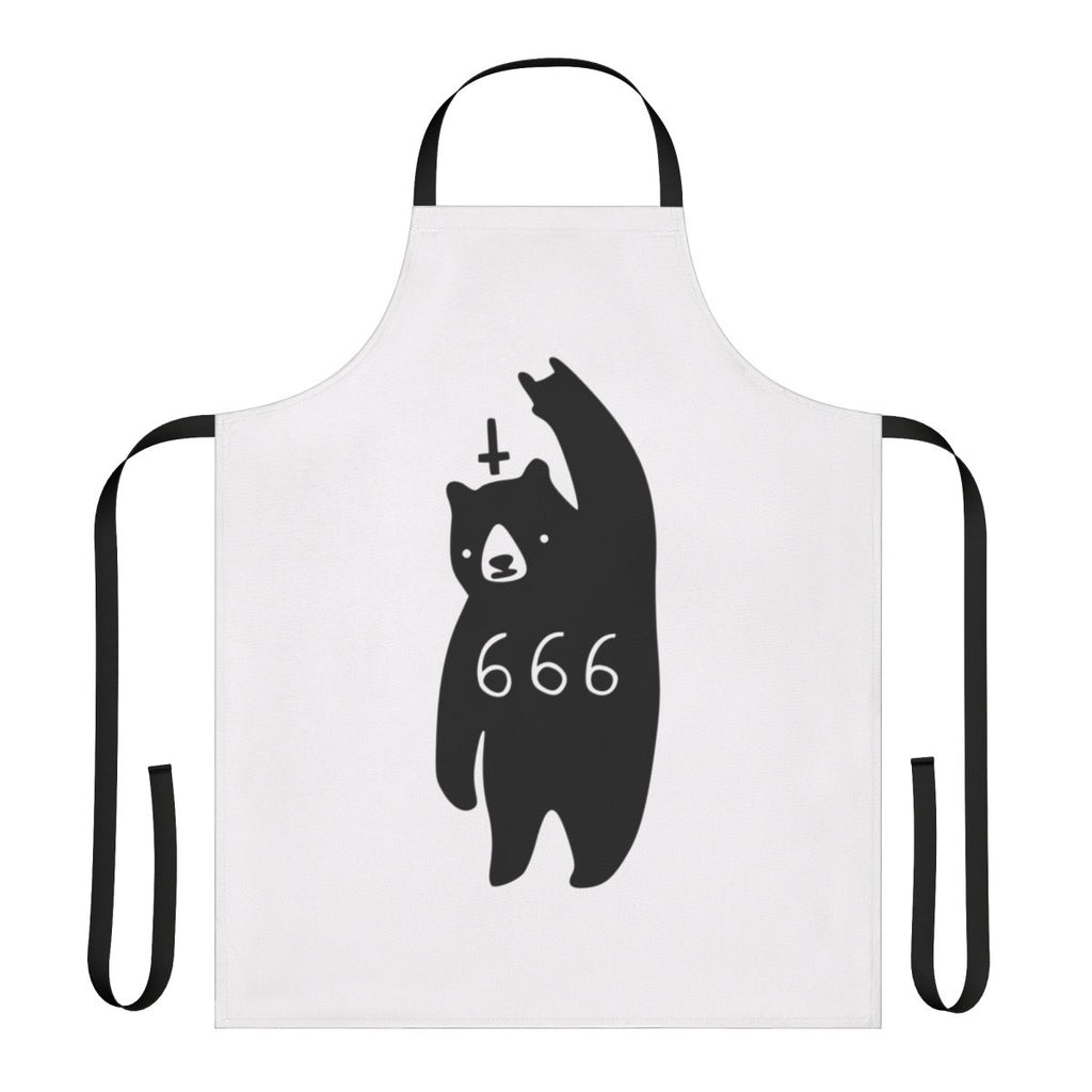 Black metal bear-themed apron with devil horns, perfect for heavy metal and rock fans