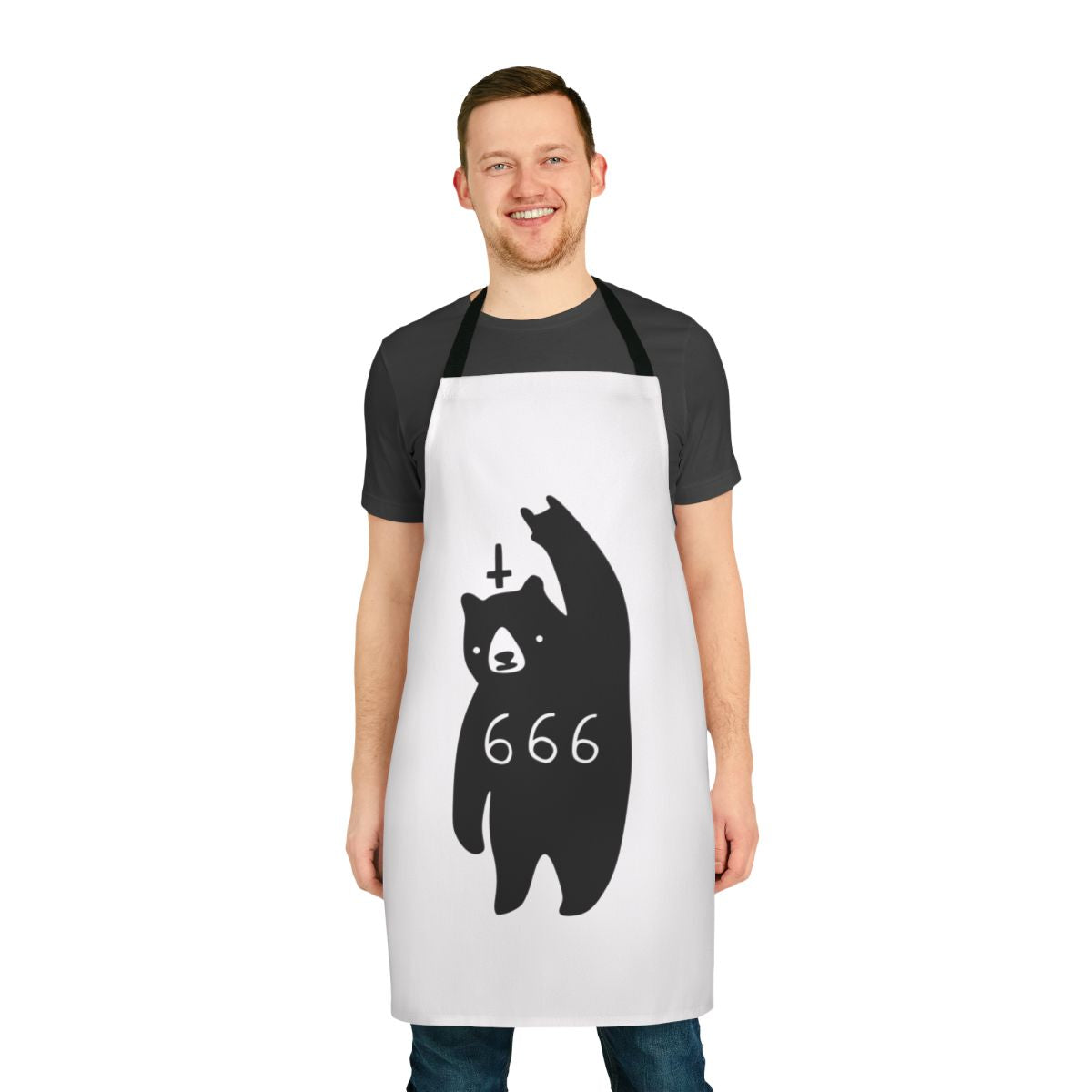 Black metal bear-themed apron with devil horns, perfect for heavy metal and rock fans