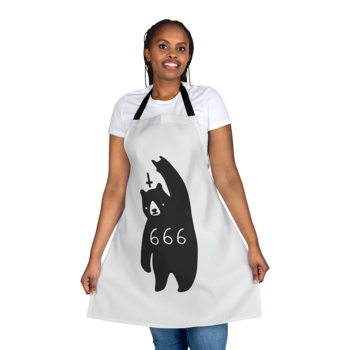 Black metal bear-themed apron with devil horns, perfect for heavy metal and rock fans