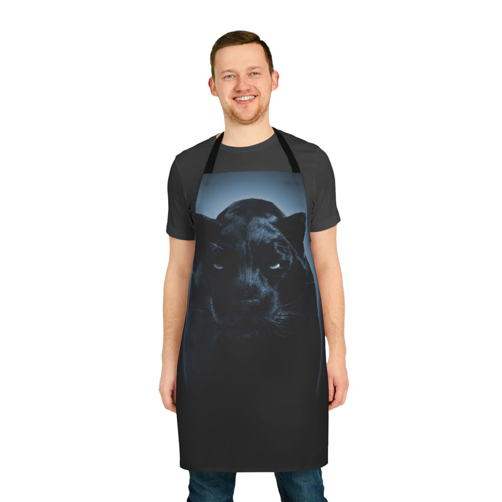 Black panther-themed apron with artwork of the iconic Marvel superhero