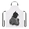 Monochrome apron featuring a stylized cat detective from the Blacksad graphic novel series