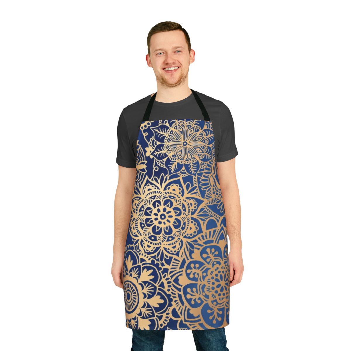 Blue and gold mandala pattern apron