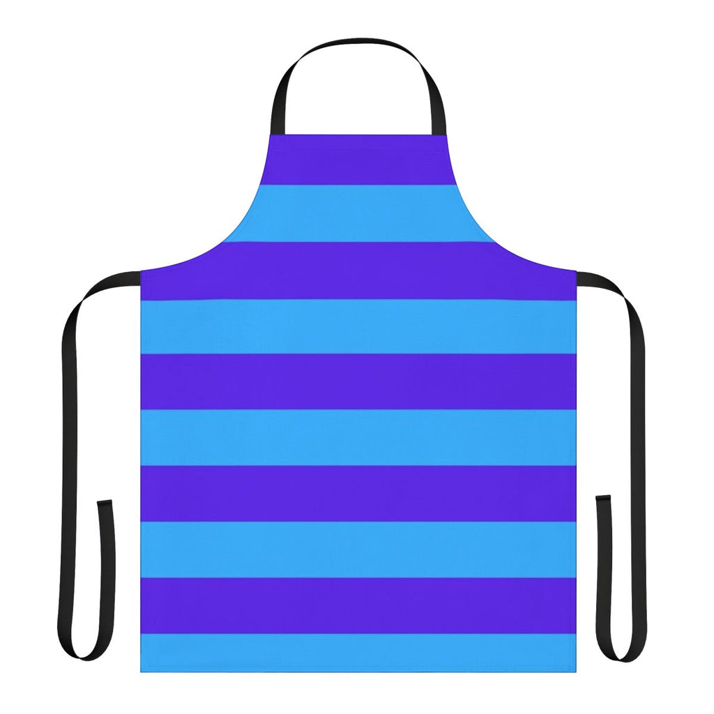 Blue and purple striped apron with a simple, modern design.