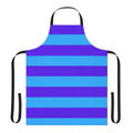 Blue and purple striped apron with a simple, modern design.