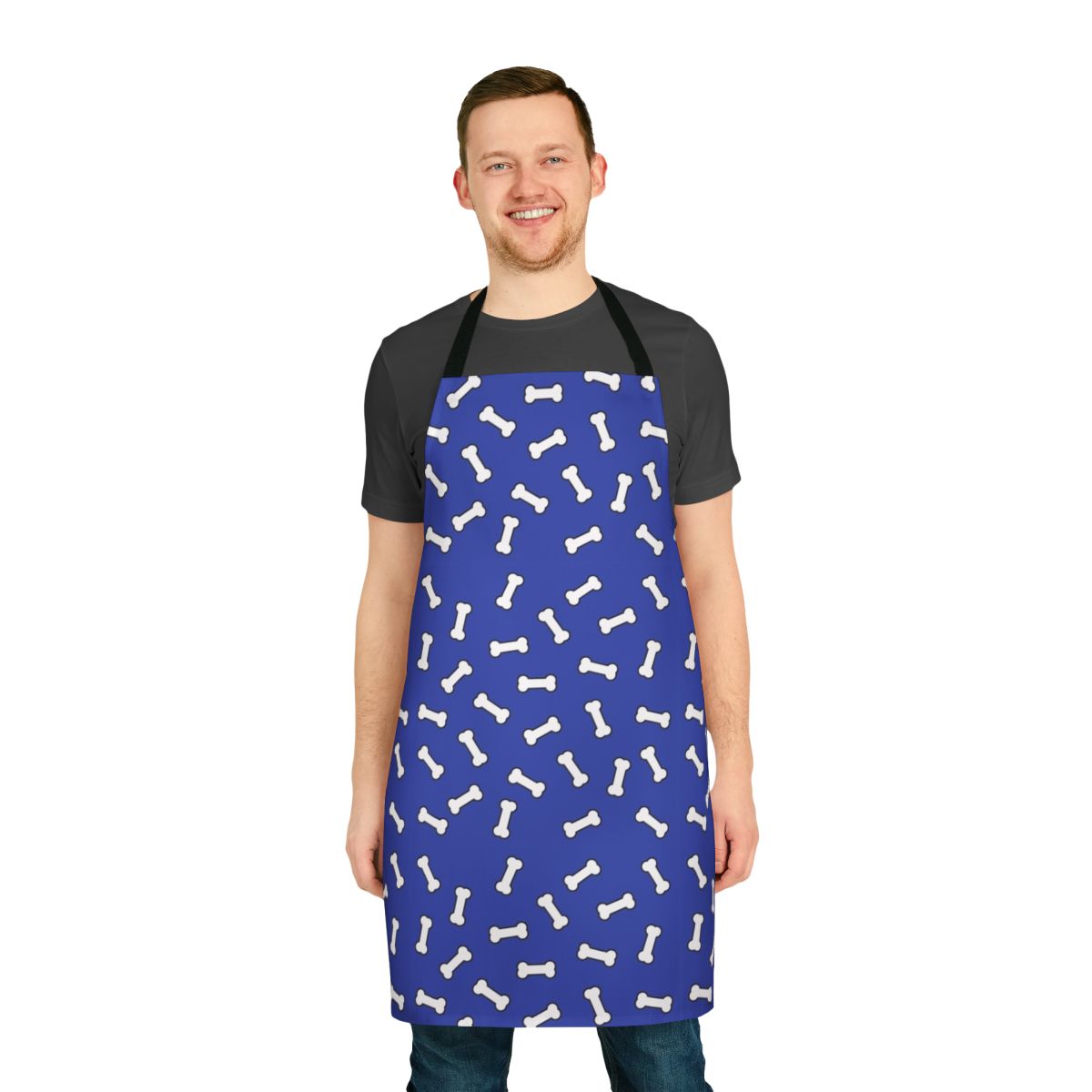 Blue and white cartoon dog bone pattern apron for pet and dog lovers