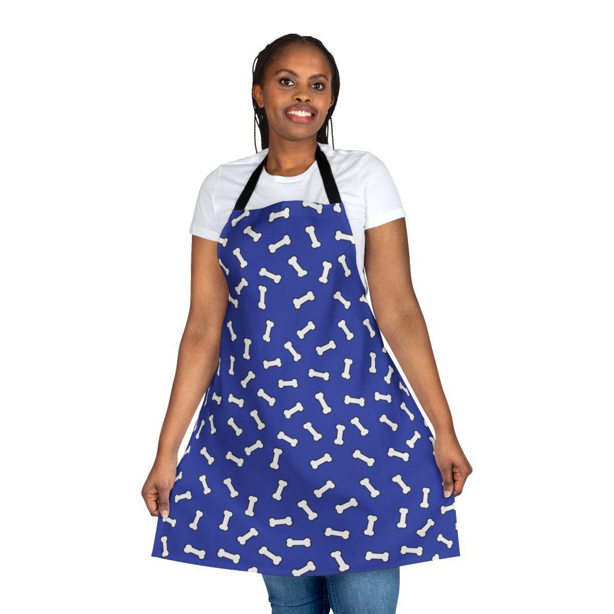 Blue and white cartoon dog bone pattern apron for pet and dog lovers