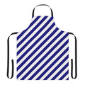 A high-quality blue and white diagonal striped apron, perfect for cooking, baking, or serving in the kitchen.