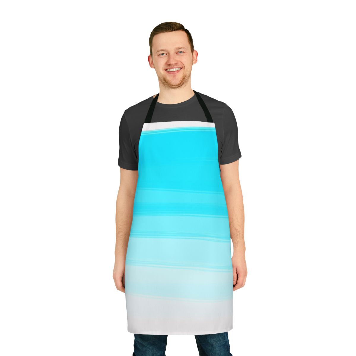 Blue apron with abstract paint strokes design
