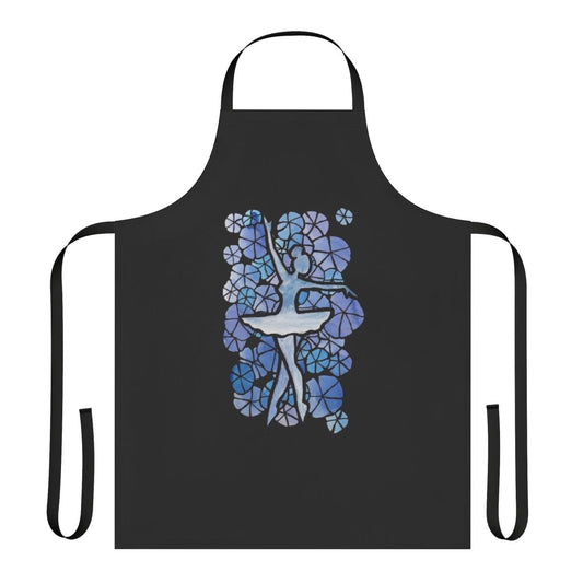 A blue apron with a ballerina design, perfect for ballet teachers or students.