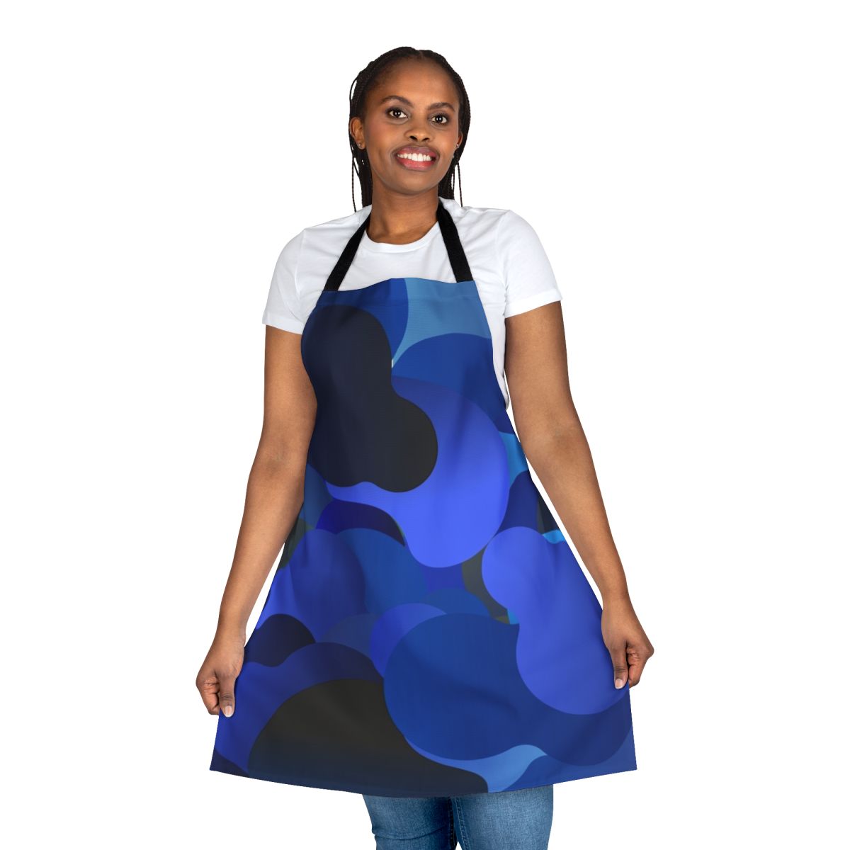Blue camouflage pattern apron for kitchen and outdoor use