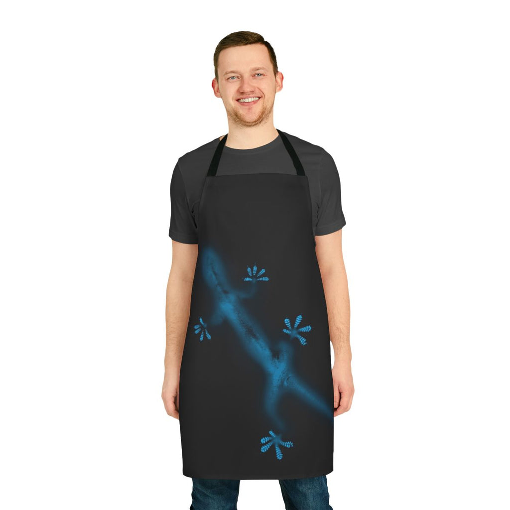 Artistic blue gecko design on a high-quality apron