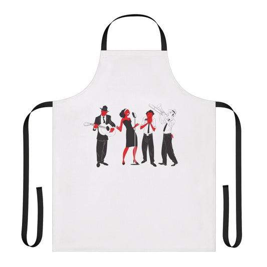 Blues band inspired apron with musical notes and instruments