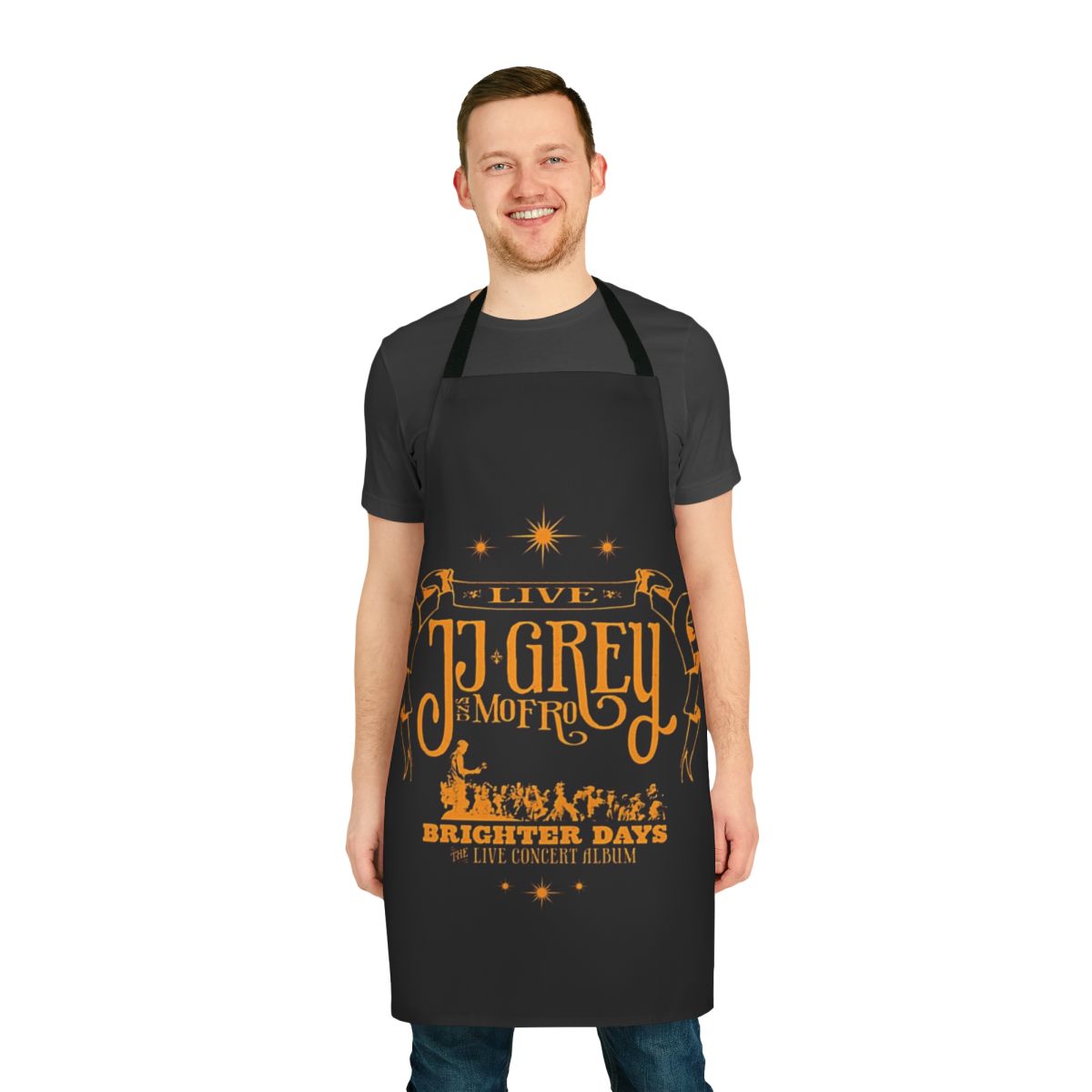 Stylish Blues-Inspired Live Apron with Musical Influences