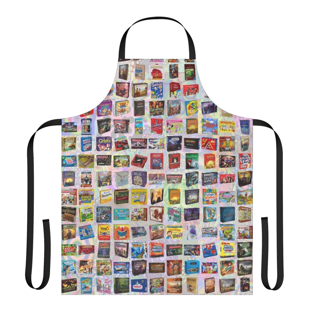 Apron with board game pieces and strategy game design