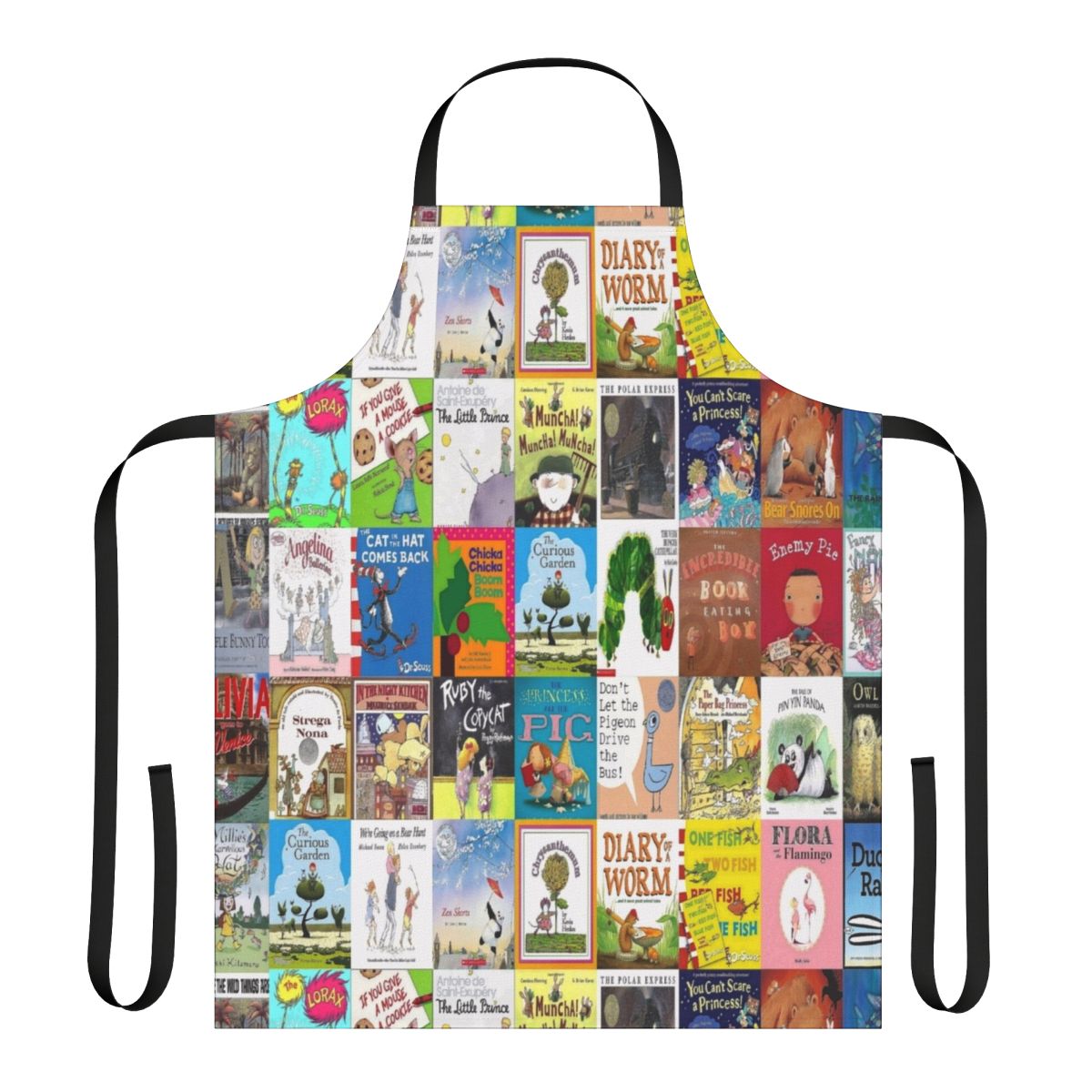 Apron featuring colorful children's picture book covers