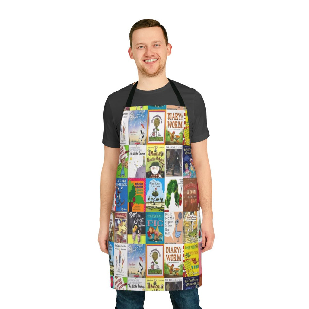 Apron featuring colorful children's picture book covers