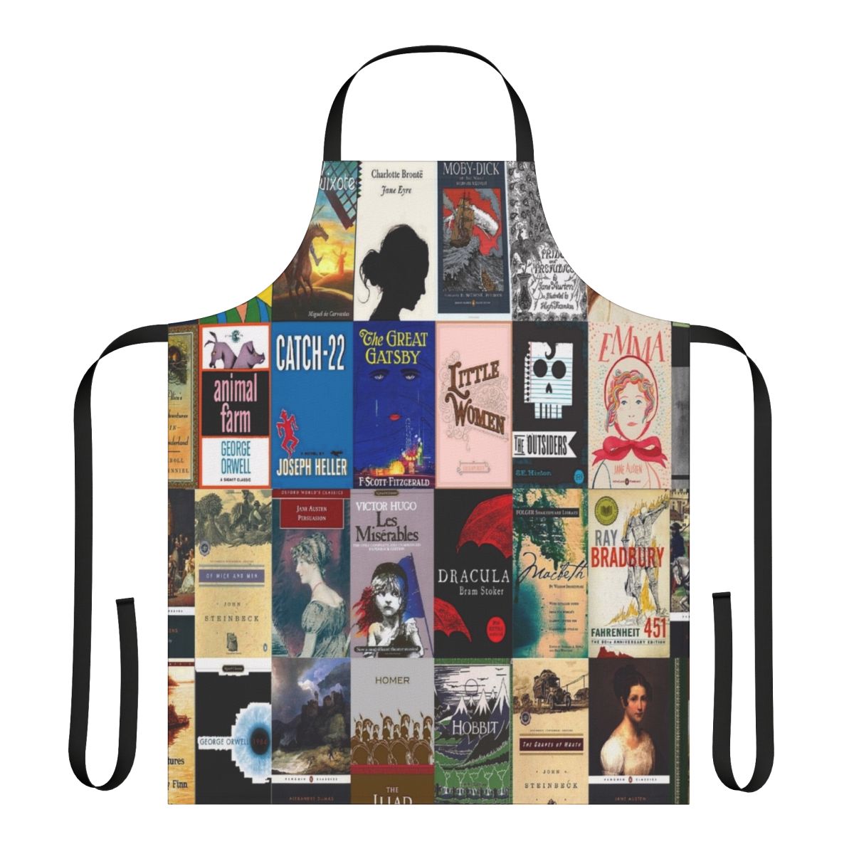 Classic literature book cover pattern on an apron for book lovers and readers