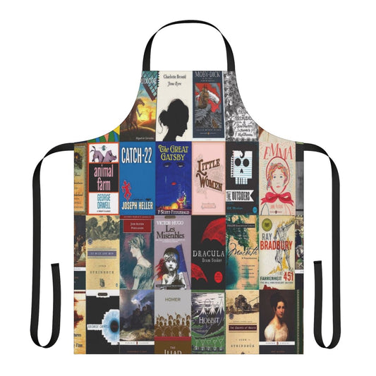 Classic literature book cover pattern on an apron for book lovers and readers