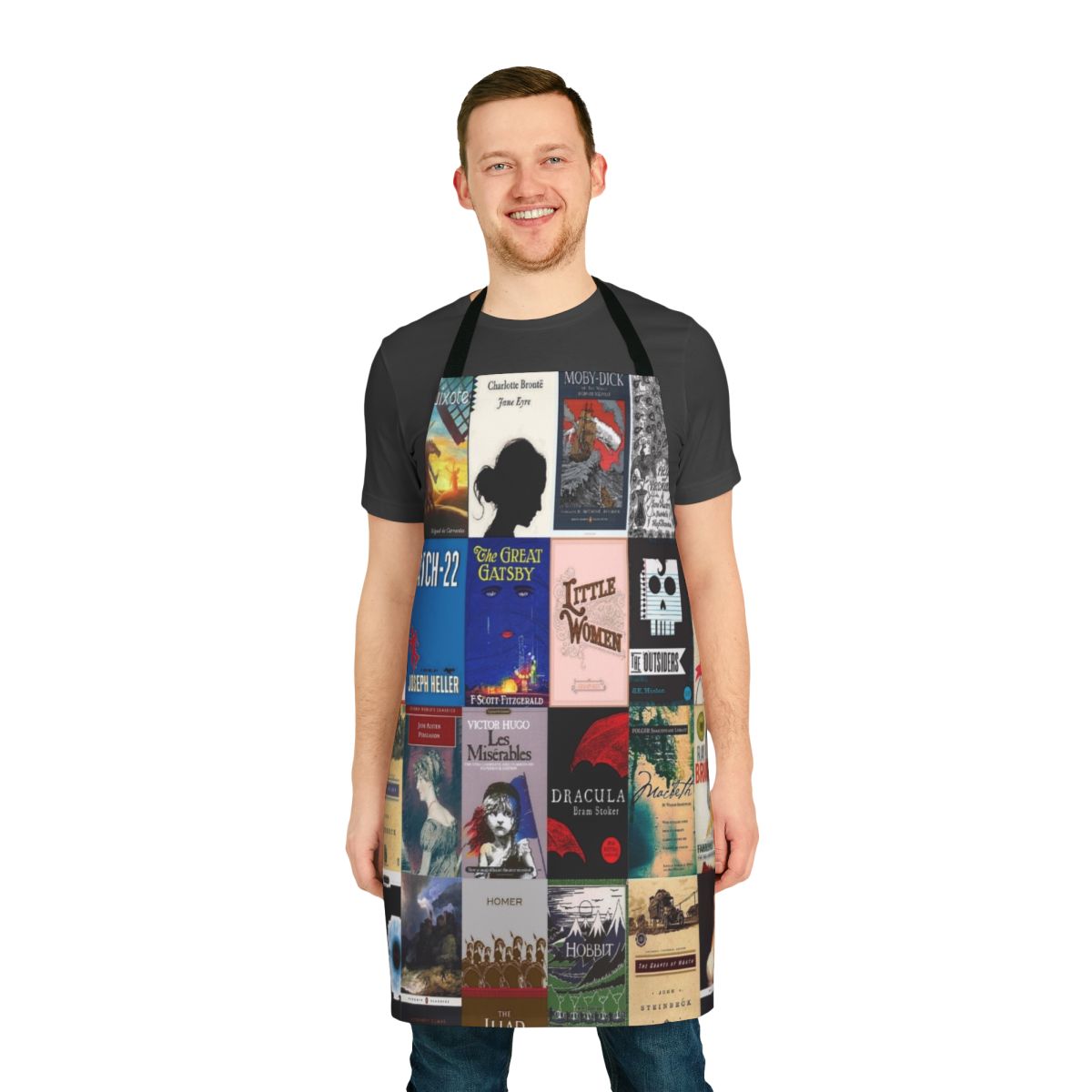 Classic literature book cover pattern on an apron for book lovers and readers