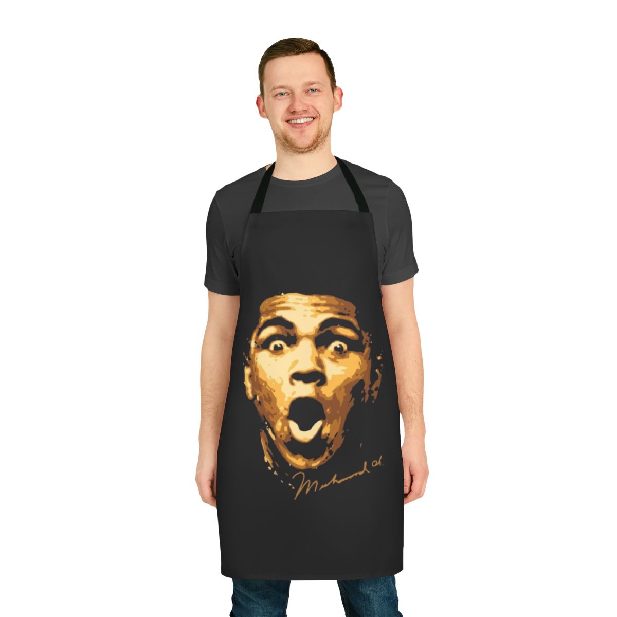Stylish apron featuring a vintage-inspired boxing design and the text "Muhammad Ali"