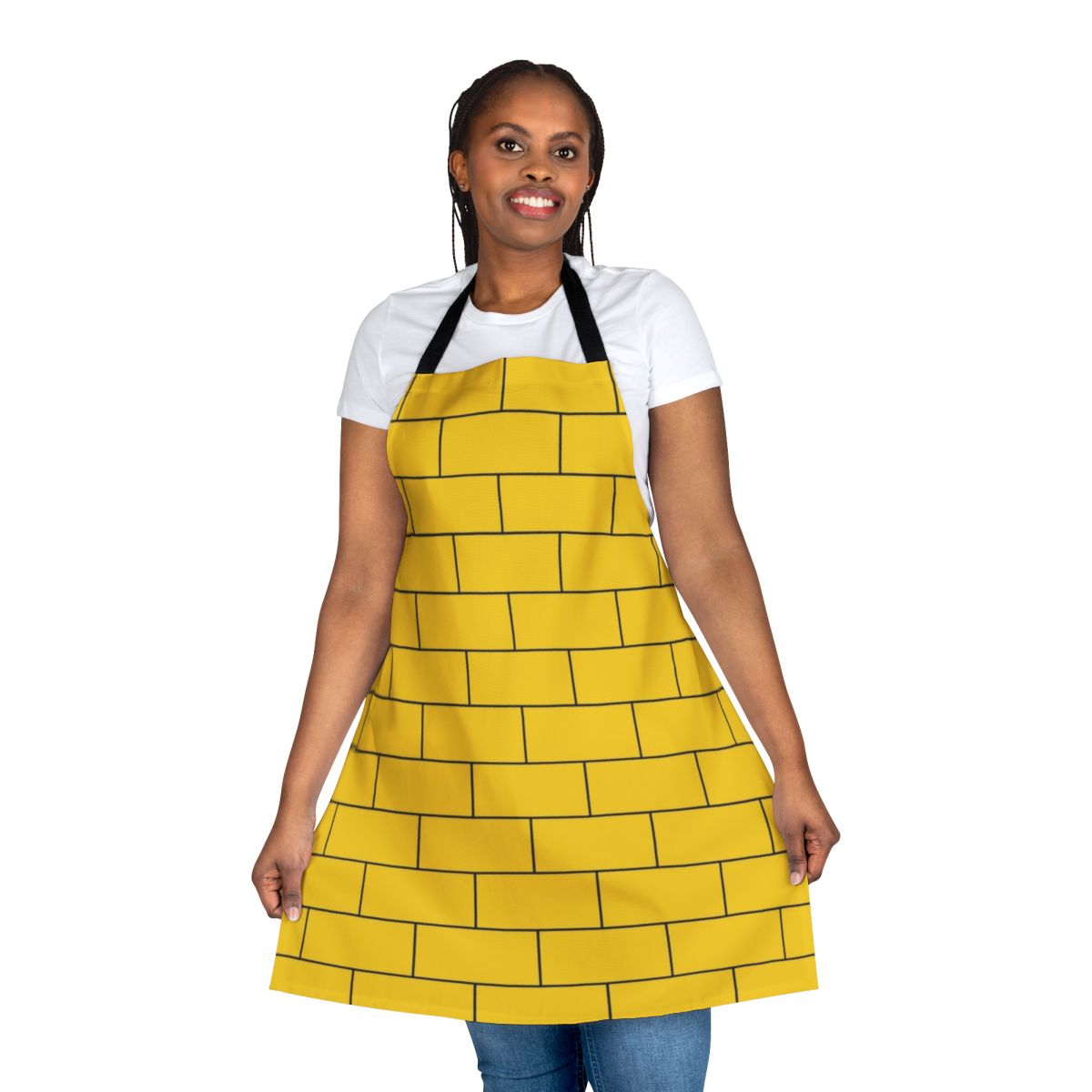 Mustard yellow kitchen apron with brick pattern design