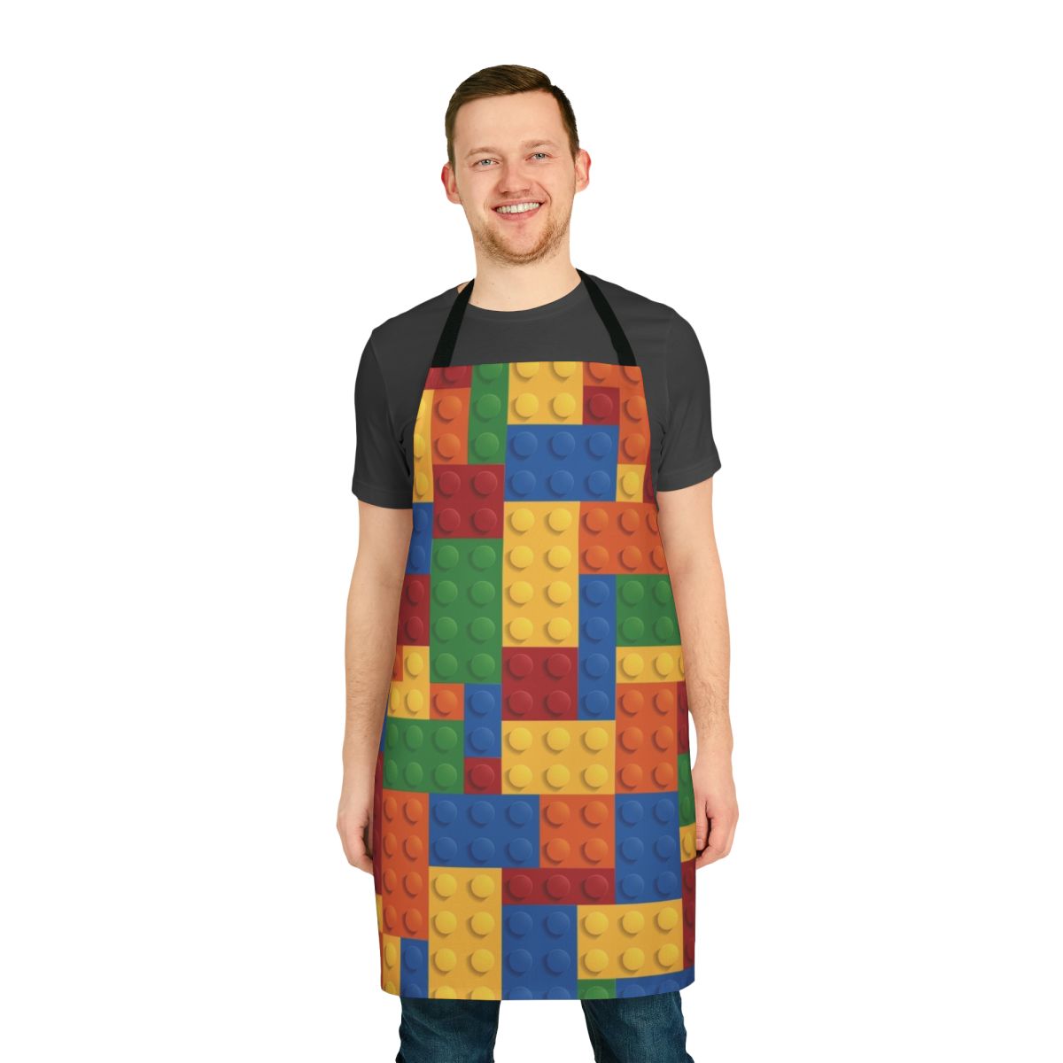 A stylish apron featuring a creative building block inspired design.