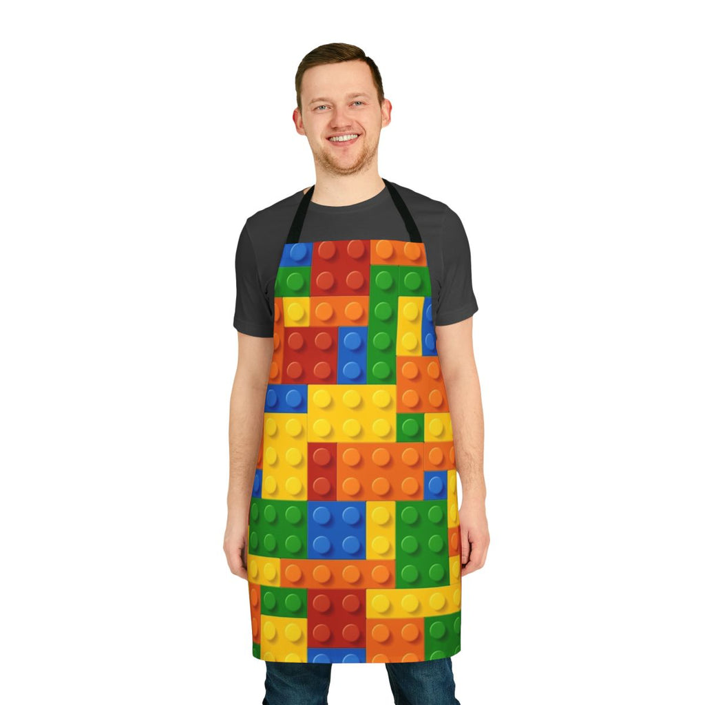 Construction brick design apron with building block pattern