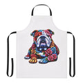 Bulldog breed themed apron with paw prints and dog silhouette design