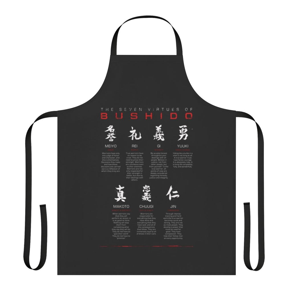 Bushido code-inspired black apron for martial arts and Japanese style enthusiasts