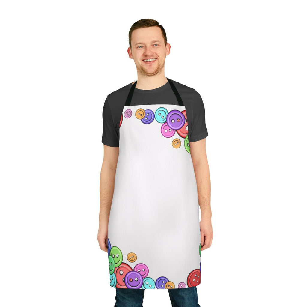 A button frame apron for sewing, crafting, and hobby activities