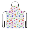 Closeup of a sewing apron with a button pattern design