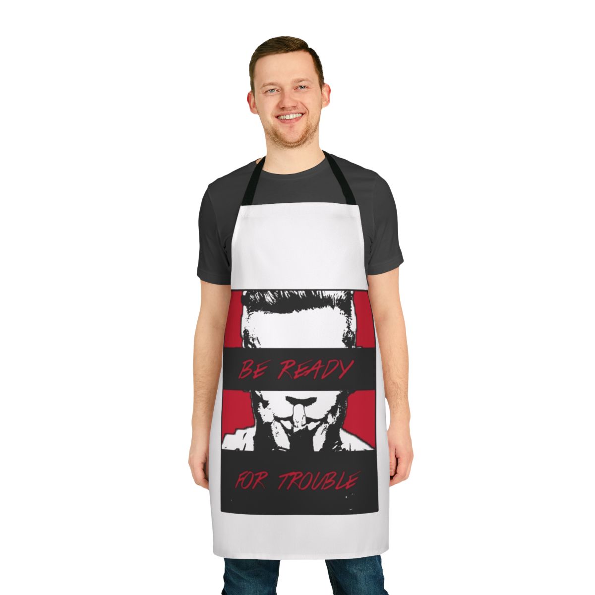 A sleek and durable apron featuring a cable-inspired design perfect for Marvel and Deadpool enthusiasts
