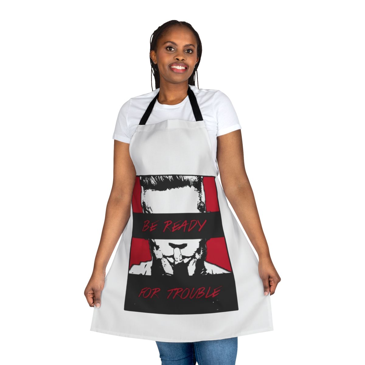 A sleek and durable apron featuring a cable-inspired design perfect for Marvel and Deadpool enthusiasts