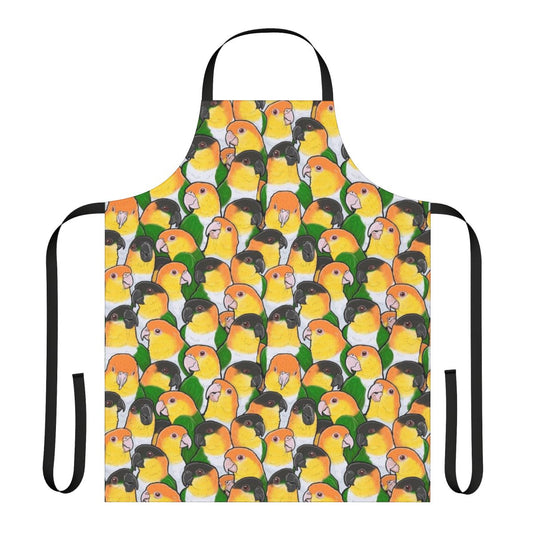 Apron featuring a vibrant pattern of adorable caique parrots