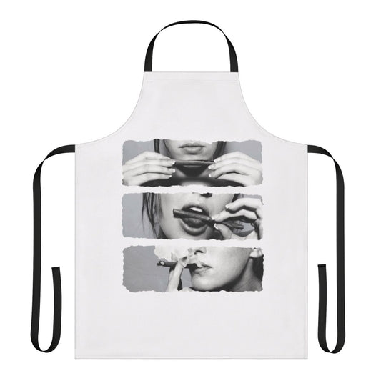 Illustration of a woman wearing a cannabis-themed apron