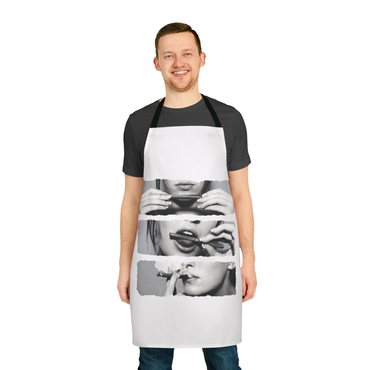 Illustration of a woman wearing a cannabis-themed apron